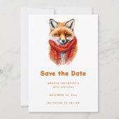 Cute Fox in a Red Scarf Autumn Image Birthday Save The Date (Voorkant)