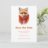 Cute Fox in a Red Scarf Autumn Image Birthday Save The Date (Staand voorkant)