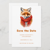 Cute Fox in a Red Scarf Autumn Image Birthday Save The Date (Voorkant / Achterkant)