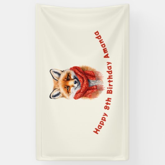 Cute Fox in a Red Scarf Autumn Image Birthday Spandoek (Verticaal)