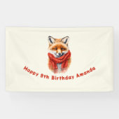 Cute Fox in a Red Scarf Autumn Image Birthday Spandoek (Horizontaal)