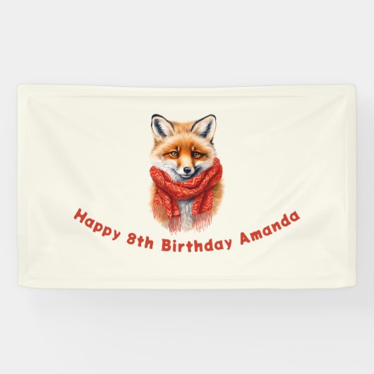 Cute Fox in a Red Scarf Autumn Image Birthday Spandoek (Horizontaal)