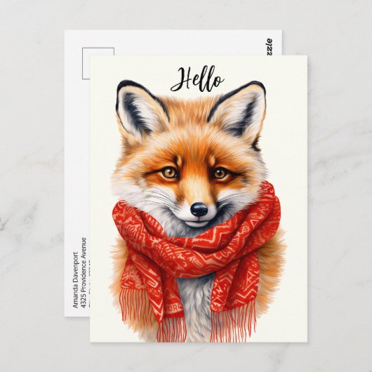 Cute Fox in a Red Scarf Autumn Image Briefkaart (Voorkant / Achterkant)