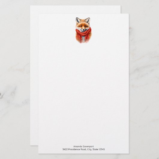 Cute Fox in a Red Scarf Autumn Image Briefpapier (Voorkant / Achterkant)