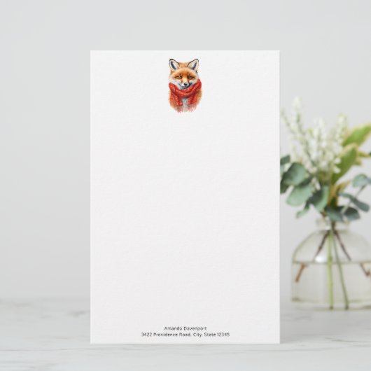 Cute Fox in a Red Scarf Autumn Image Briefpapier (Staand voorkant)
