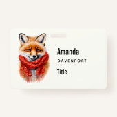 Cute Fox in a Red Scarf Autumn Image Business Badge (Achterkant)