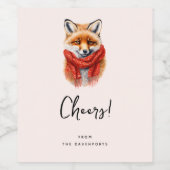 Cute Fox in a Red Scarf Autumn Image Cheers Wijn Etiket (Enkel label)