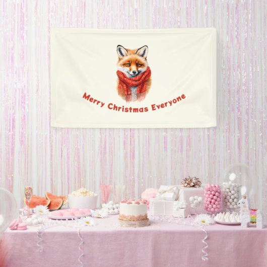 Cute Fox in a Red Scarf Autumn Image Christmas Spandoek (Feest)