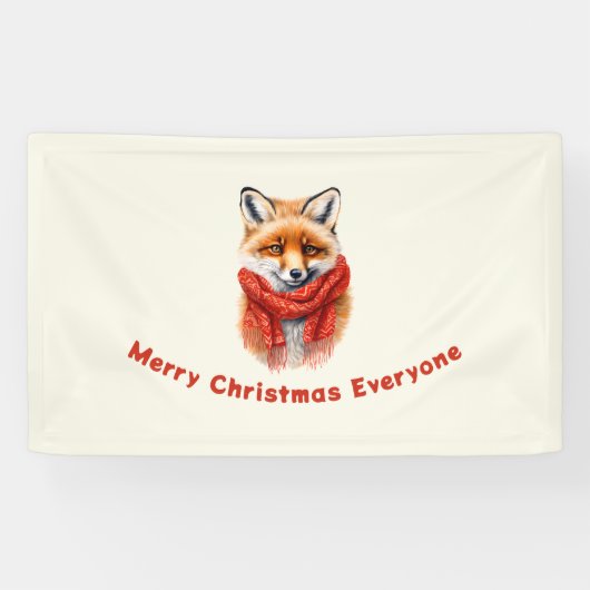 Cute Fox in a Red Scarf Autumn Image Christmas Spandoek (Horizontaal)