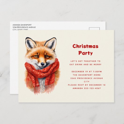 Cute Fox in a Red Scarf Autumn Image Christmas Uitnodiging Briefkaart (Voorkant / Achterkant)