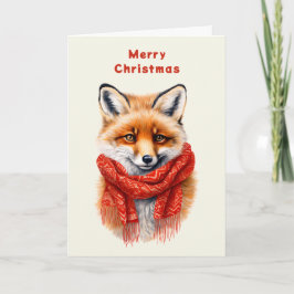 Cute Fox in a Red Scarf Autumn Image Feestdagen Kaart