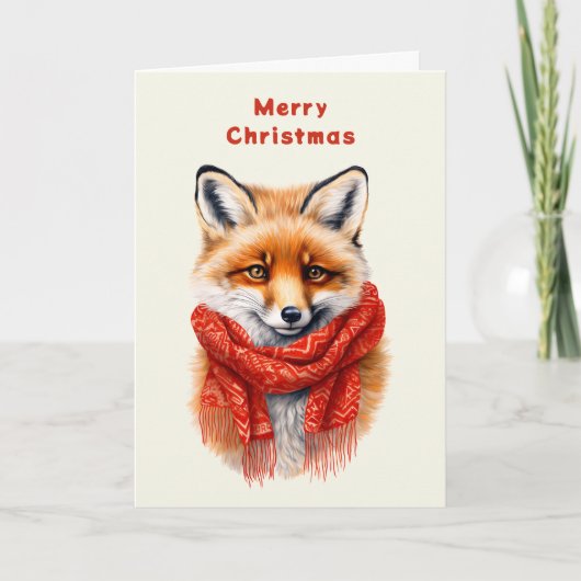 Cute Fox in a Red Scarf Autumn Image Feestdagen Kaart (Voorkant)