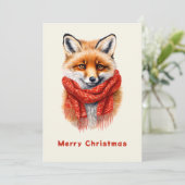 Cute Fox in a Red Scarf Autumn Image Feestdagenkaart (Staand voorkant)