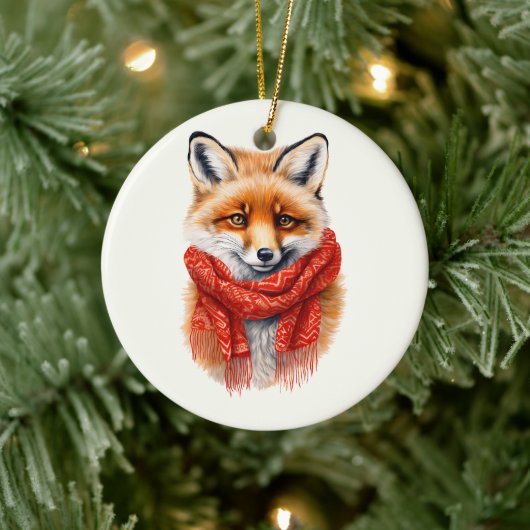 Cute Fox in a Red Scarf Autumn Image Keramisch Ornament (Boom)