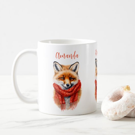 Cute Fox in a Red Scarf Autumn Image Koffiemok (Met donut)