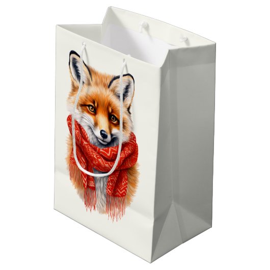Cute Fox in a Red Scarf Autumn Image Medium Cadeauzakje (Achterkant Gekanteld)