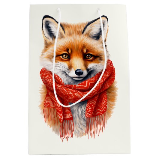 Cute Fox in a Red Scarf Autumn Image Medium Cadeauzakje (Voorkant)