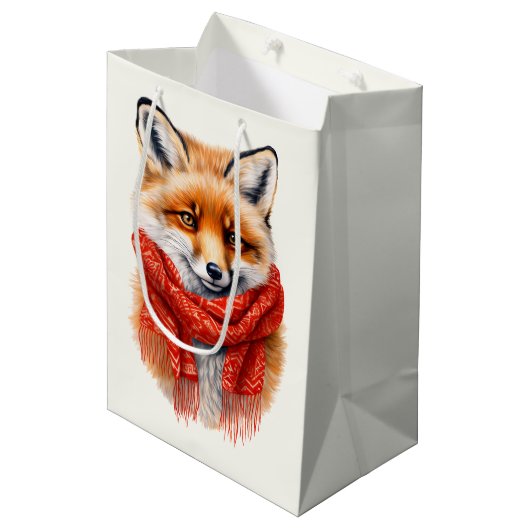 Cute Fox in a Red Scarf Autumn Image Medium Cadeauzakje (Voorkant Gekanteld)