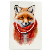 Cute Fox in a Red Scarf Autumn Image Medium Cadeauzakje (Achterkant)