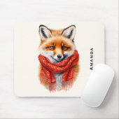 Cute Fox in a Red Scarf Autumn Image Muismat (Met muis)