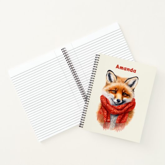 Cute Fox in a Red Scarf Autumn Image Notitieboek (Binnen)