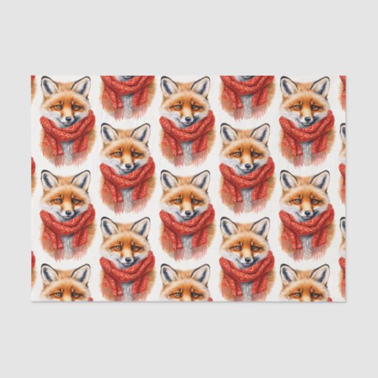 Cute Fox in a Red Scarf Autumn Image Pattern Tissuepapier (Voorkant)
