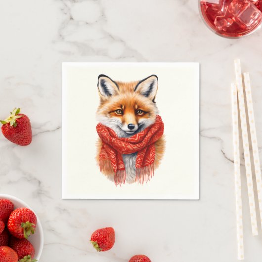 Cute Fox in a Red Scarf Autumn Image Servet (Insitu)