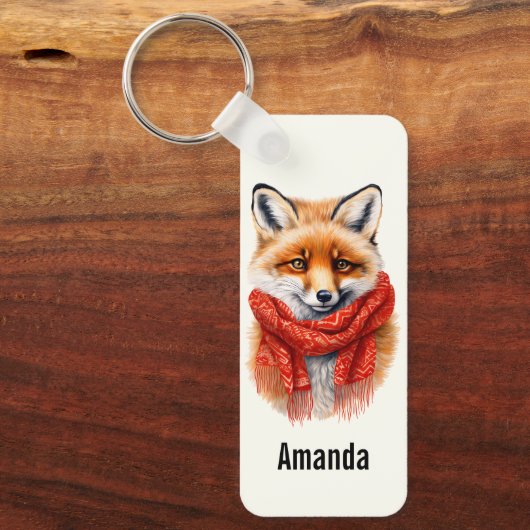 Cute Fox in a Red Scarf Autumn Image Sleutelhanger (Voorkant)