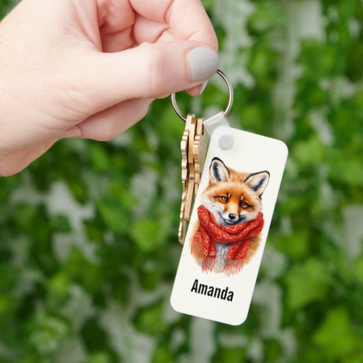 Cute Fox in a Red Scarf Autumn Image Sleutelhanger (Hand)