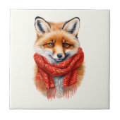 Cute Fox in a Red Scarf Autumn Image Tegeltje (Voorkant)