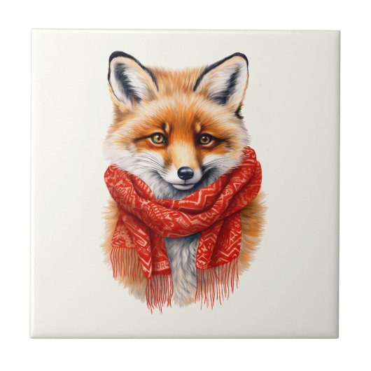 Cute Fox in a Red Scarf Autumn Image Tegeltje (Voorkant)