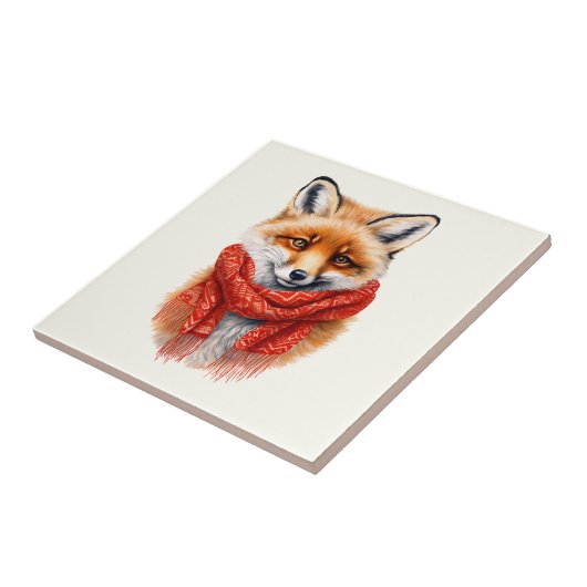 Cute Fox in a Red Scarf Autumn Image Tegeltje (Zijkant)
