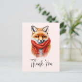 Cute Fox in a Red Scarf Autumn Image Thank You Briefkaart (Staand voorkant)