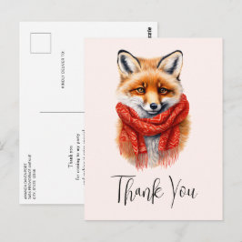 Cute Fox in a Red Scarf Autumn Image Thank You Briefkaart