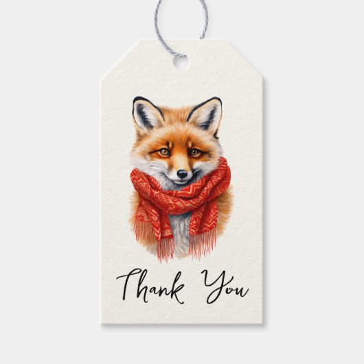 Cute Fox in a Red Scarf Autumn Image Thank You Cadeaulabel (Voorkant)