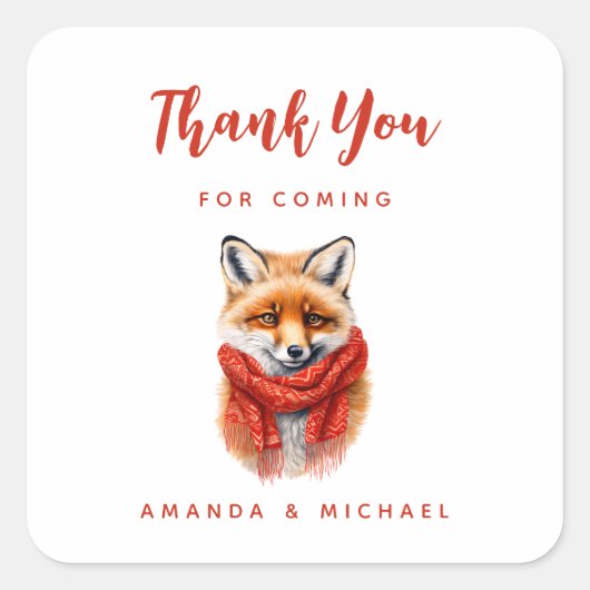 Cute Fox in a Red Scarf Autumn Image Thank You Vierkante Sticker (Voorkant)