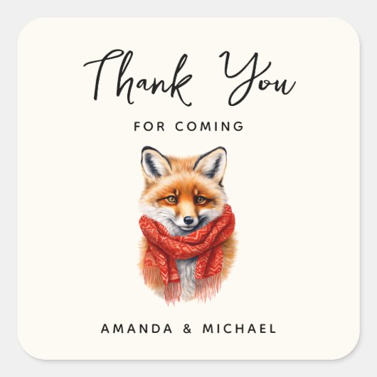 Cute Fox in a Red Scarf Autumn Image Thank You Vierkante Sticker (Voorkant)