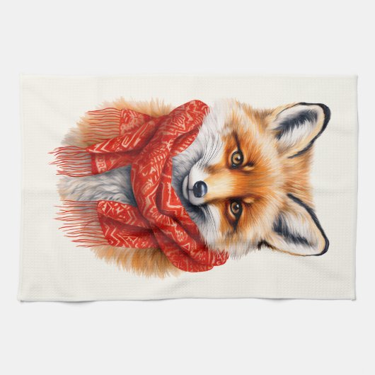 Cute Fox in a Red Scarf Autumn Image Theedoek (Horizontaal)