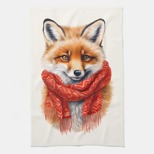 Cute Fox in a Red Scarf Autumn Image Theedoek (Verticaal)