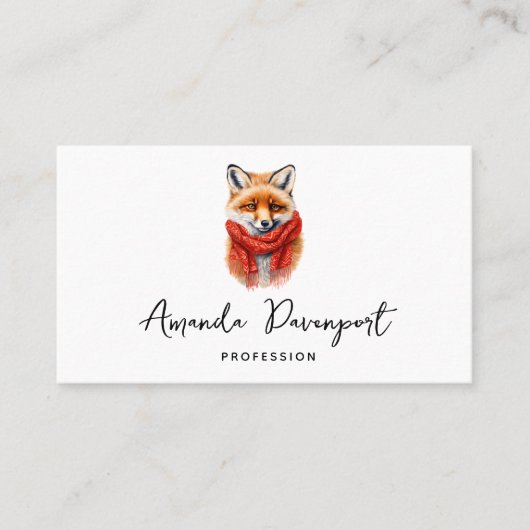 Cute Fox in a Red Scarf Autumn Image Visitekaartje (Voorkant)