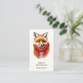 Cute Fox in a Red Scarf Autumn Image Visitekaartje (Staand voorkant)