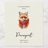 Cute Fox in a Red Scarf Autumn Image Wine Making Wijn Etiket (Enkel label)