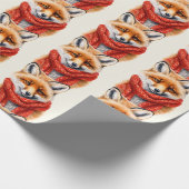 Cute Fox in a Red Scarf Autumn Pattern Cadeaupapier (Hoek)