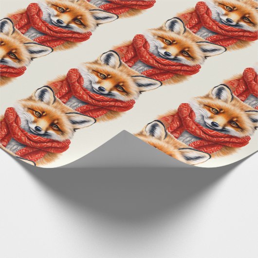 Cute Fox in a Red Scarf Autumn Pattern Cadeaupapier (Hoek)