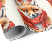 Cute Fox in a Red Scarf Autumn Pattern Cadeaupapier (Rol Hoek)