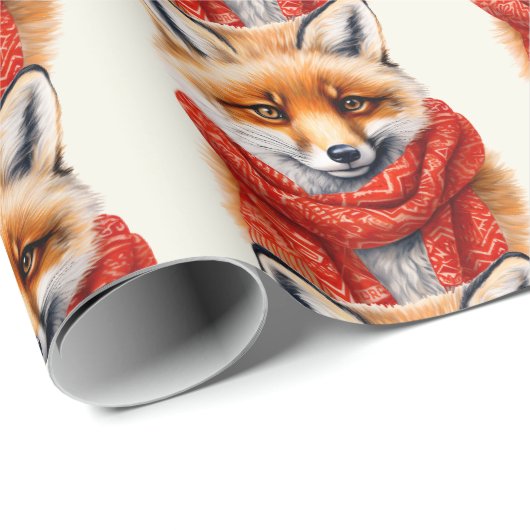 Cute Fox in a Red Scarf Autumn Pattern Cadeaupapier (Rol Hoek)