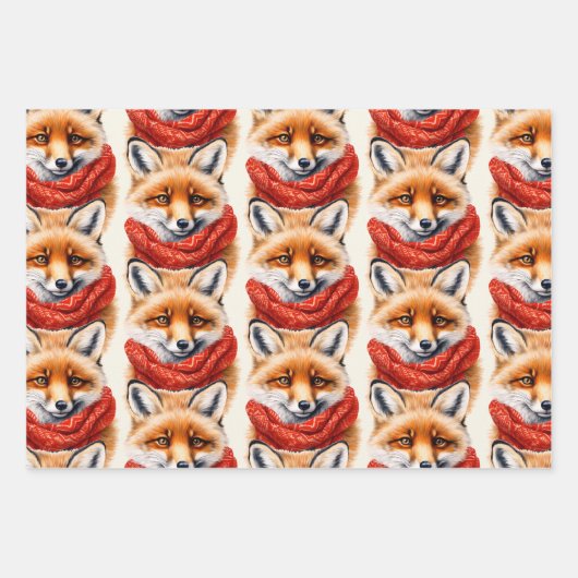 Cute Fox in a Red Scarf Autumn Pattern Inpakpapier Vel (Voorkant 3)