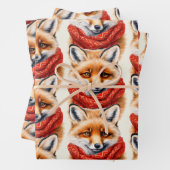 Cute Fox in a Red Scarf Autumn Pattern Inpakpapier Vel (In situ)