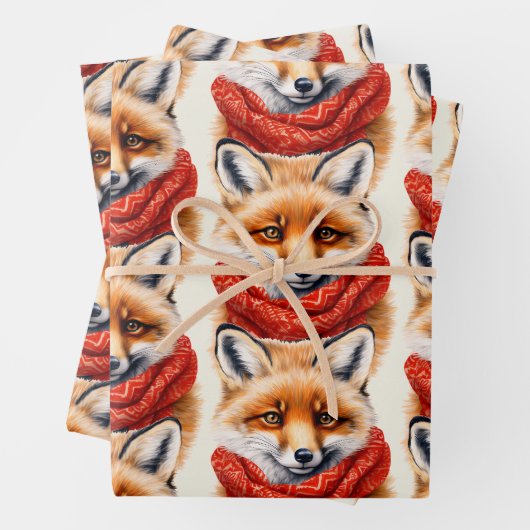 Cute Fox in a Red Scarf Autumn Pattern Inpakpapier Vel (In situ)