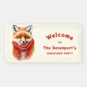 Cute Fox in a Red Scarf Autumn Xmas Party Welcome Spandoek (Horizontaal)